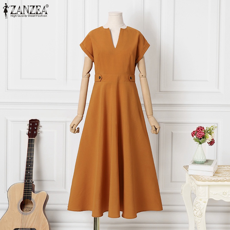 Đầm Zanzea dài tay cổ chữ V phong cách Hàn Quốc thời trang dành cho nữ