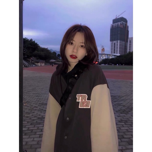 Áo bomber dạ phối tay ulzzang,áo khoác bomber màu nâu chất dày dặn mùa thu đông