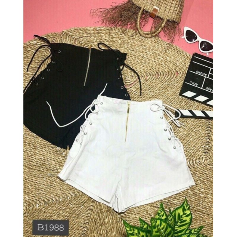 Quần đan dây hông lưng cao phối khóa bụng