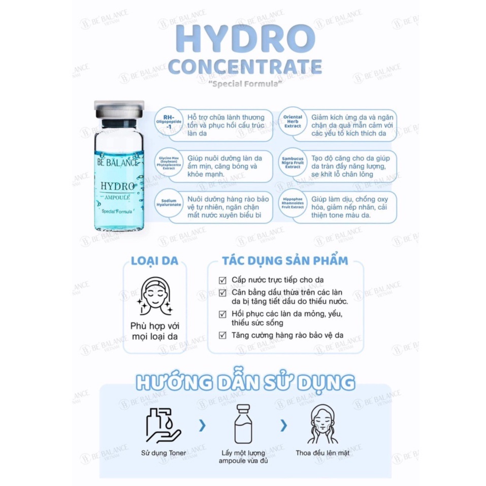 Tinh chất serum Hydro Ampoule Be Balance phục hồi và cấp ẩm cho da, hộp 5 ống (10ml x 5 ) Út store