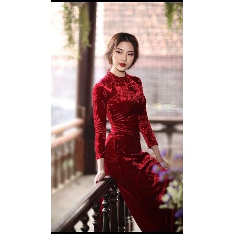 ÁO DÀI TRUNG NIÊN NHUNG NHÁM CAO CẤP ÁO DÀI TẶNG BÀ VÀ MẸ
