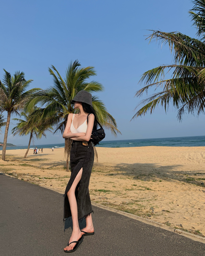 chân váy jean Xẻ Tà Phong Cách Hàn Quốc Cho Nữ