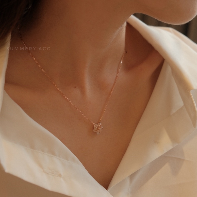 Vòng cổ bạc 925 SUMMERY mặt hoa 5 cánh đính đá dây chuyền S925 mạ vàng hồng