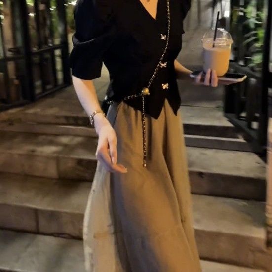 Áo Kiểu Tay Ngắn Phồng Cổ Chữ V Đính Nơ Thời Trang Dành Cho Nữ 2022 Amoi