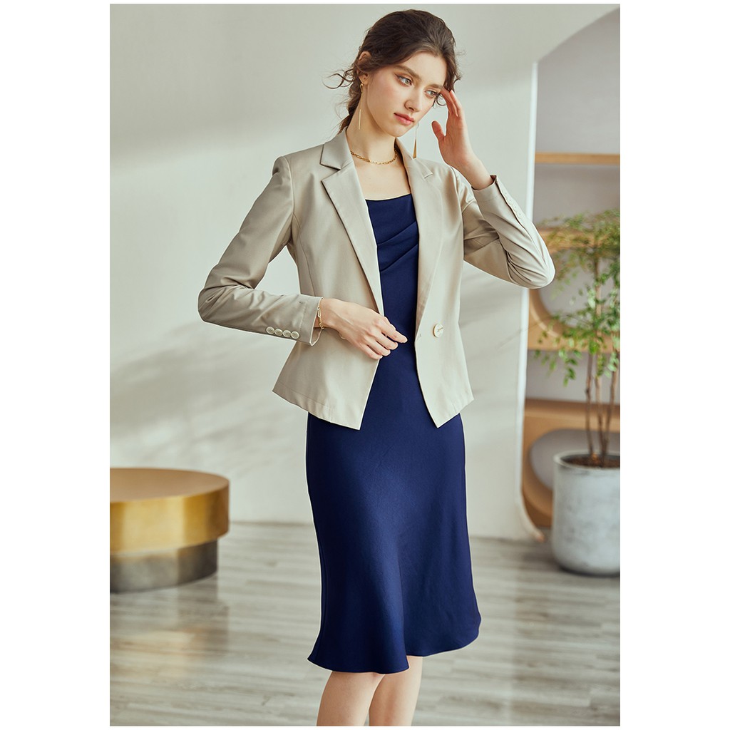 Đầm cổ vuông không tay xếp ly trước ngực phi xanh