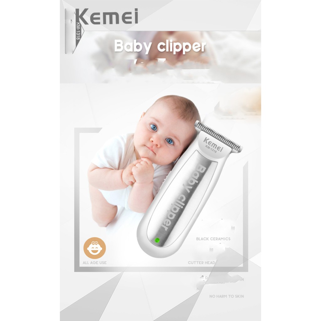 [Mã FMCGMALL - 8% đơn 250K] Tông đơ cắt tóc điện tử mini Kemei 1318 không ồn có sạc USB tiện dụng an toàn cho bé