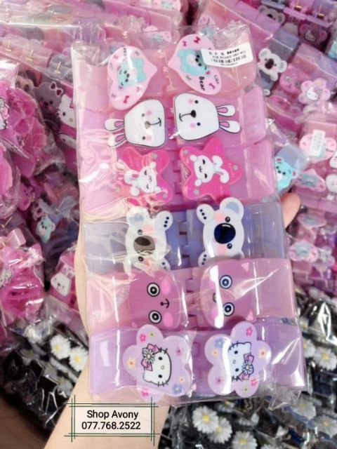 Kẹp tóc càng cua 3 5 răng đính icon nổi - style koala, kitty