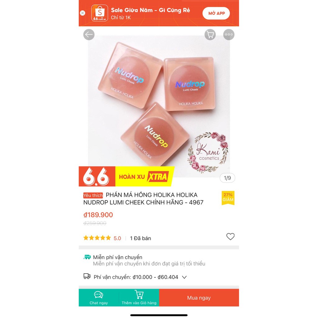 MÁ HỒNG THẠCH NHŨ HOLIKA HOLIKA NUDROP LUMI CHEEK (Hàn quốc)