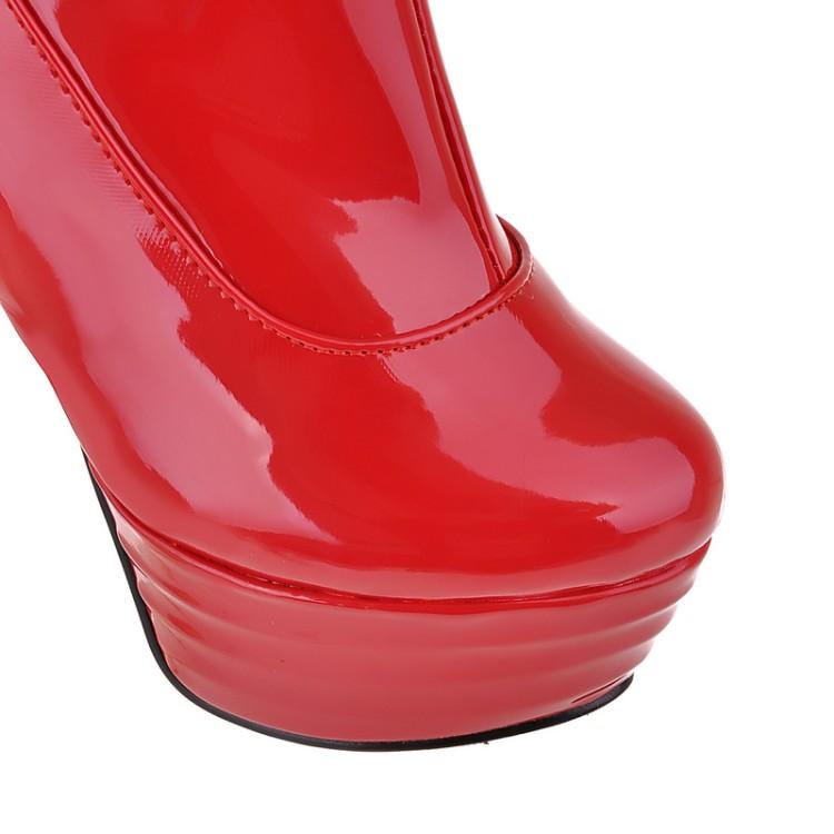 [ Video + ảnh thật] Boot đùi nữ da bóng màu đỏ gót vuông 13cm GCC11303