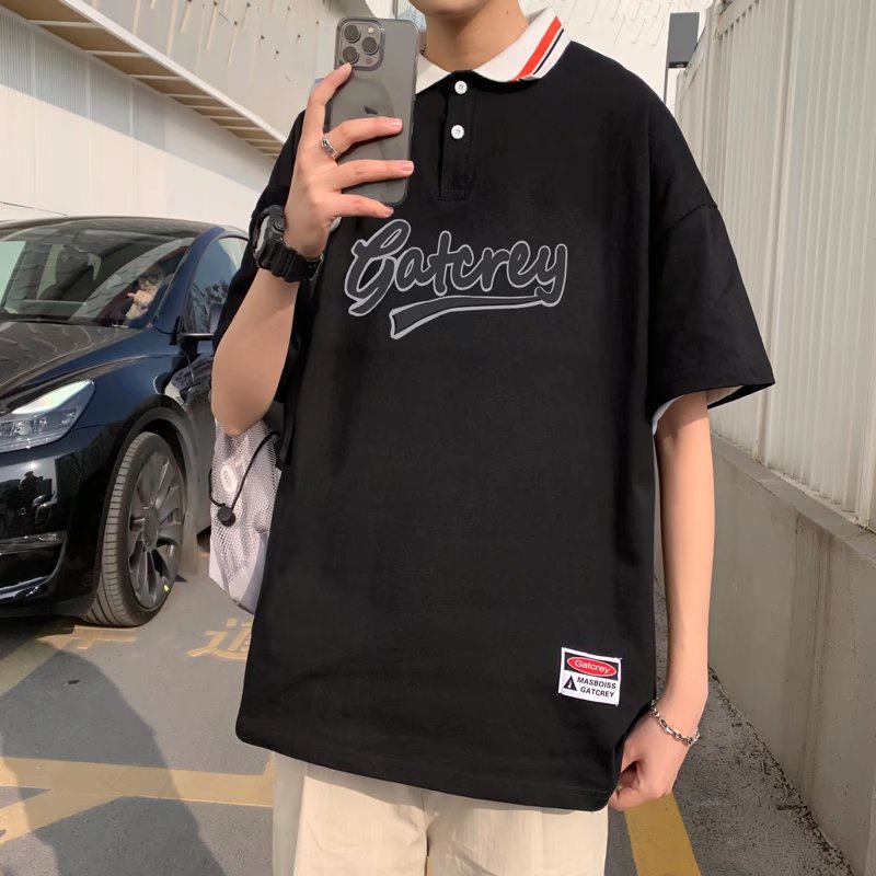 Áo Thun polo Tay Ngắn Có Cổ Thêu Chữ size M-3XL Phong Cách Hip Hop Cho Nam