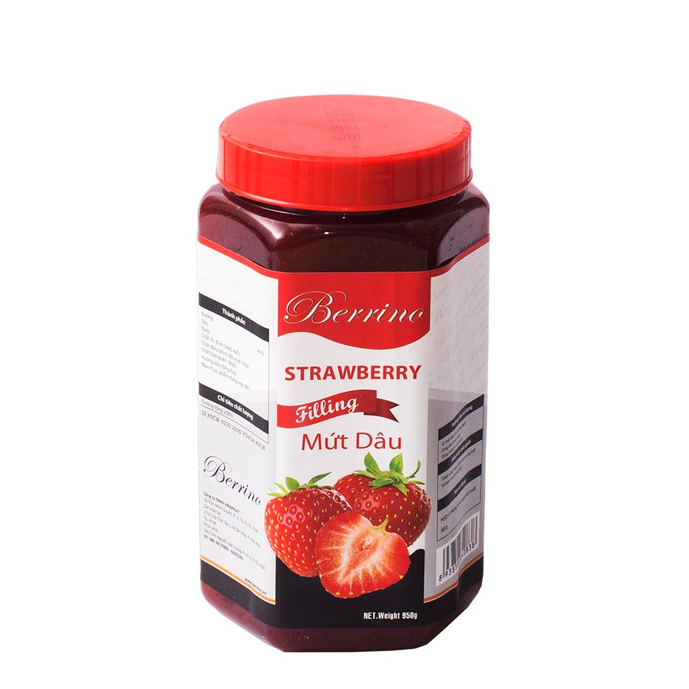 Mứt dâu Berino có xác (950gram) làm nhân bánh kem, nhân bánh su, trang trí bánh su