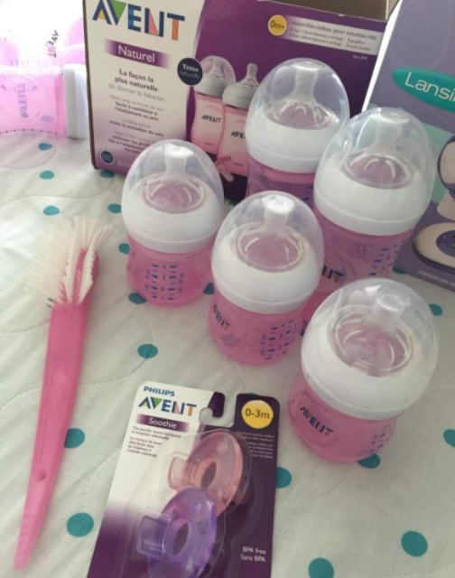 Set bình sữa Philips Avent Natural 125ml/260ml hồng cho bé