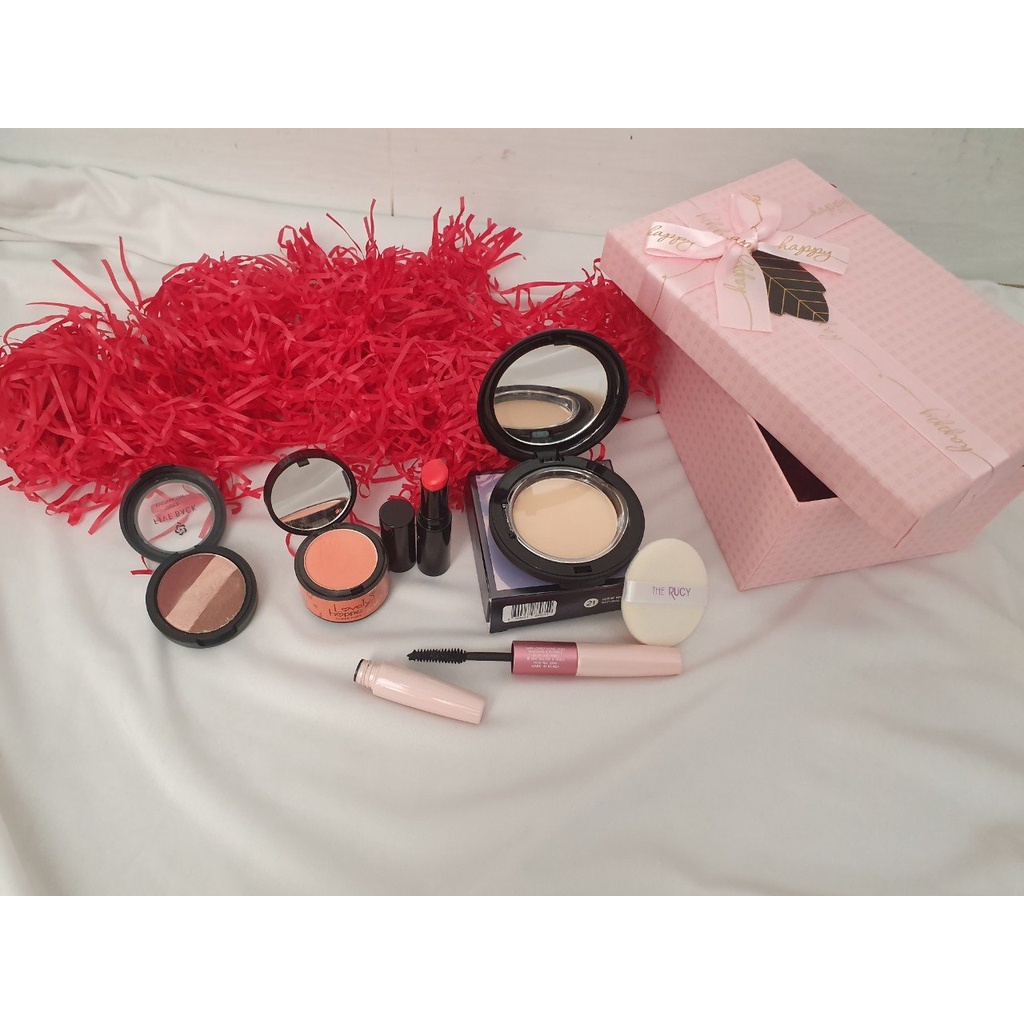 [BL6] Hộp quà tặng trang điểm cao cấp Hàn Quốc 5 món má hồng, phấn phủ, mascara, phấn mắt và son lì, tặng kèm hộp quà