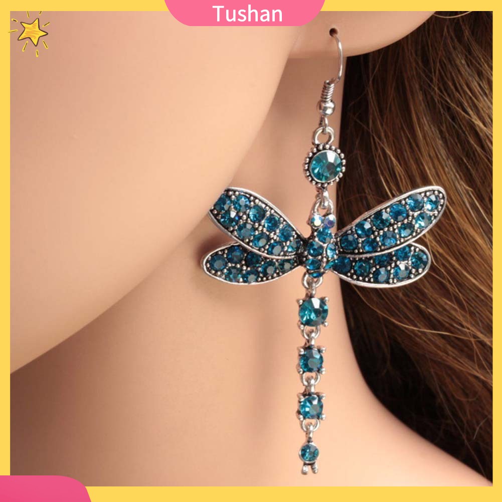 Khuyên tai hình chuồn chuồn đính đá phong cách cổ điển thanh lịch dành cho nữ