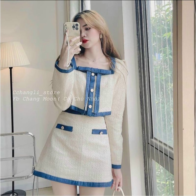Set dạ be chất xốp viền xanh