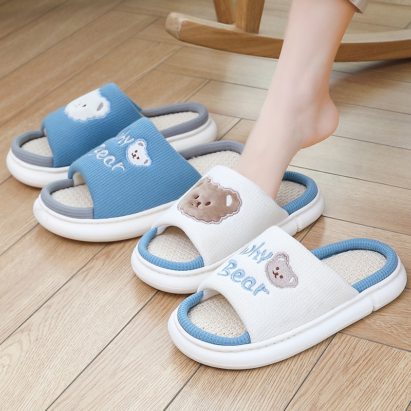 Dép cotton Lanh Đi Trong Nhà Đế Dày Khử Mùi Kiểu Hoạt Hình Xinh Xắn Cho Cặp Đôi