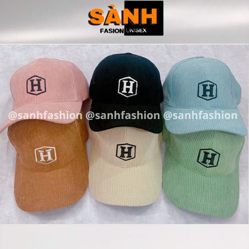 Mũ lưỡi trai thêu hình chữ H Nón kết chất nhung tăm cao cấp thời trang form unisex nam nữ_sanhfashion