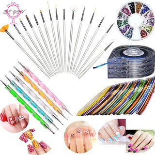 BY Nail Art Kit with Striping Tape Colorful Rhinestones Dotting Pen Brush