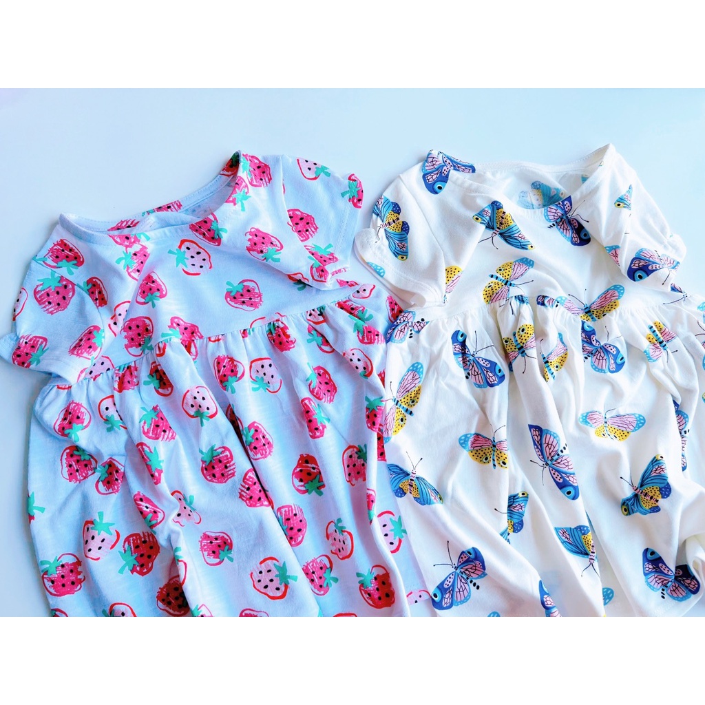 ĐẦM THUN TAY NGẮN NHIỀU MÀU HOẠ TIẾT DỄ THƯƠNG CHO BÉ 9-22KG