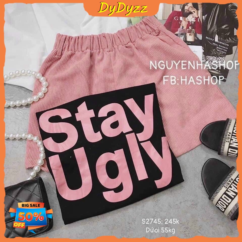[Sales FreeShip] Set Bộ Áo Cotton In Chữ Stay Kèm Quần Xinh Xắn Cho Chị Em Phụ Nữ Năm 2022