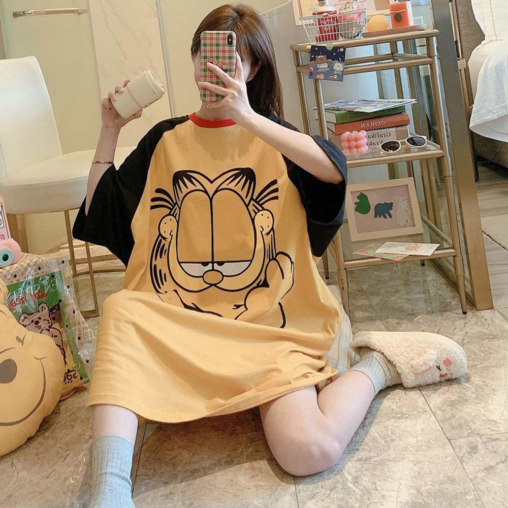 Đầm Ngủ In Họa Tiết Chú Vịt Hoạt Hình Dễ Thương Phong Cách Hàn Quốc Cho Nữ