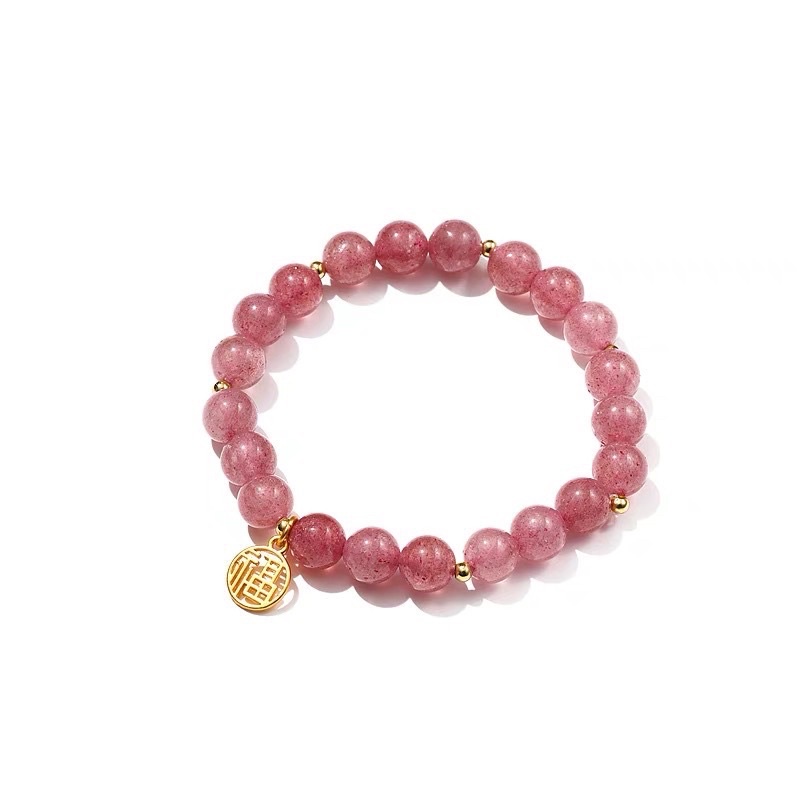 Vòng tay charm phong thủy may mắn nâu và hồng Peachy hạt cườm nhân tạo nữ tính thanh lịch dành cho nữ