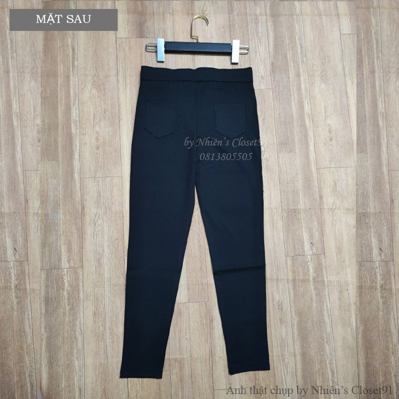 Quần legging nữ dài cạp cao gen bụng màu đen chất Umi dày dặn co dãn có túi khoá trước 1 khuy dáng tregging nâng mông | BigBuy360 - bigbuy360.vn