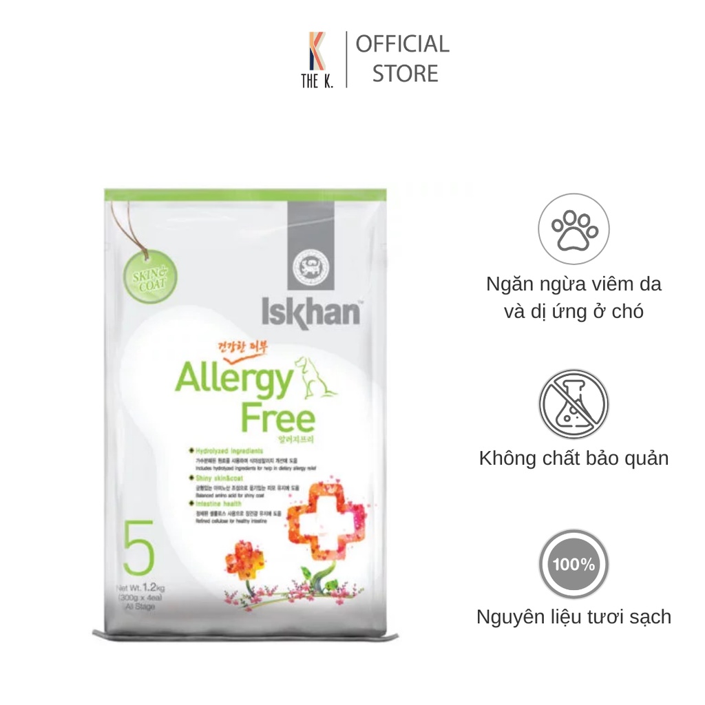 Thức ăn cho chó hạt khô ISKHAN ALLERGY FREE - Ngăn ngừa viêm da ở chó tăng trưởng túi 6kg