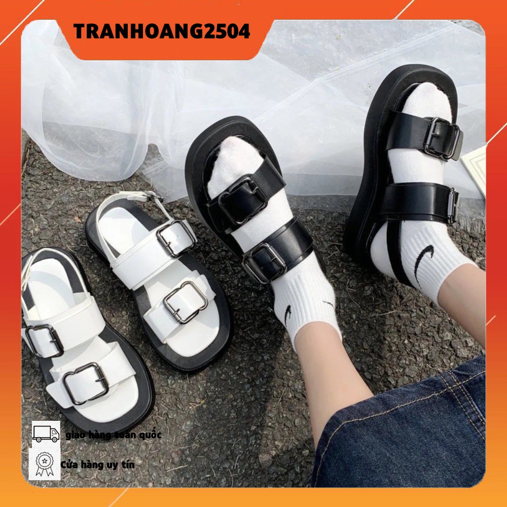 Dép sandal 2 màu đen trắng ĐẾ BÁNH MỲ HAI QUAI - CÓ SẴN HÀNG