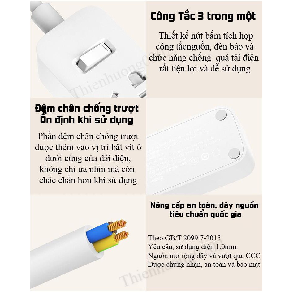 Ổ Cắm Điện Xiaomi Mi Power Strip - Ổ Cắm Điện Đa Năng Có Cổng Usb Thông Minh Tự Điều Áp Chỉnh Dòng Vào Phù Hợp