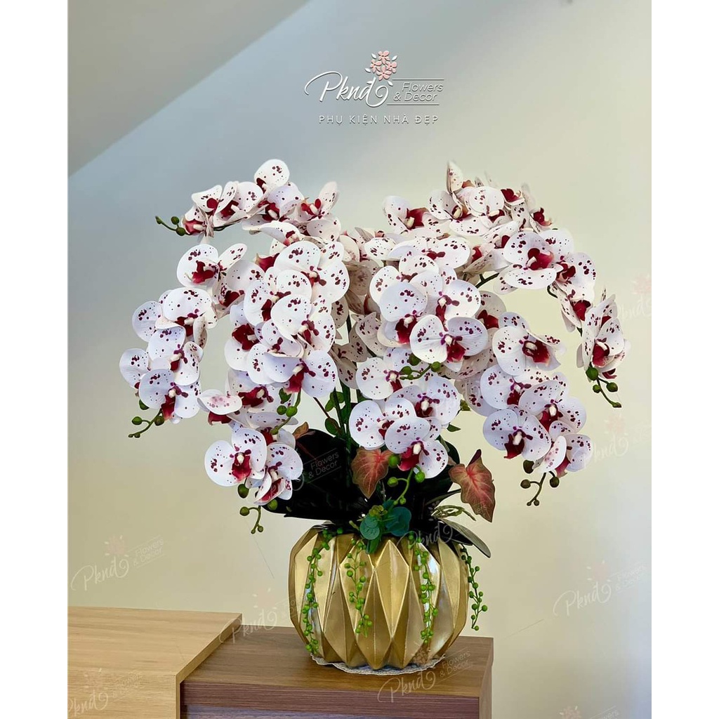 Chậu hoa giả lan hồ điệp 9 nhánh cao su trang trí phòng khách đẹp PKND FLOWERS &amp; DECOR