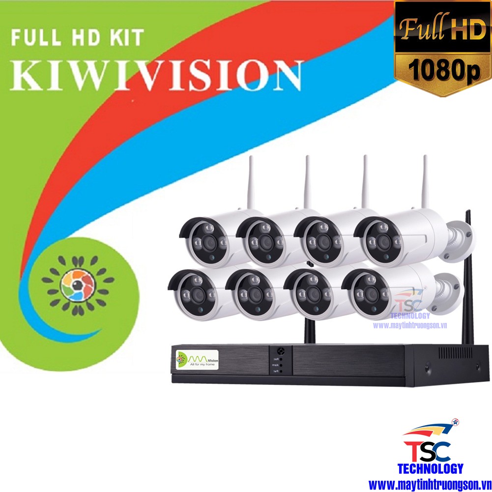 Bộ Camera KIWIVISION NVR8200 Wifi NVR Kit 8 Mắt Camera Thân Ống 2M Full HD 1080P