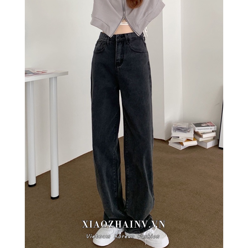 Xiaozhainv Quần Jean Nữ Dài Lưng Cao Ống Rộng Thời Trang Phong Cách Hàn Quốc