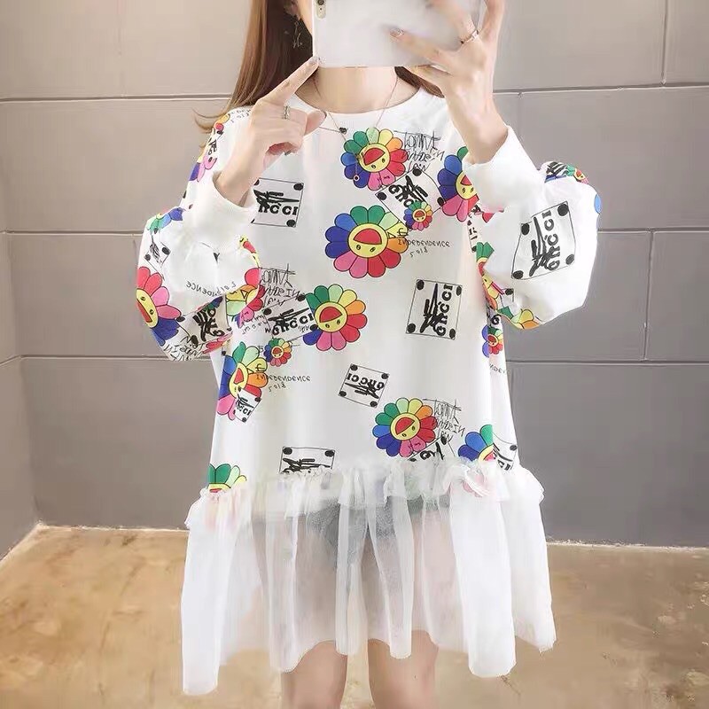 Áo Thun Tay Dài Hoa KaiKaiKiKi Form Rộng Giấu Quần Phối Lưới | BigBuy360 - bigbuy360.vn