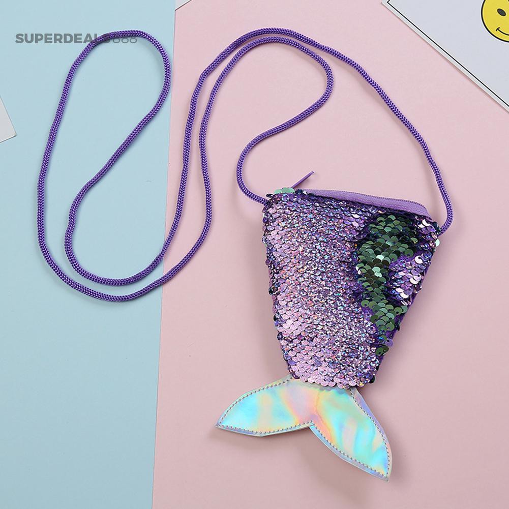 Túi đeo chéo hình đuôi cá đính sequin lấp lánh xinh xắn dành cho bé gái