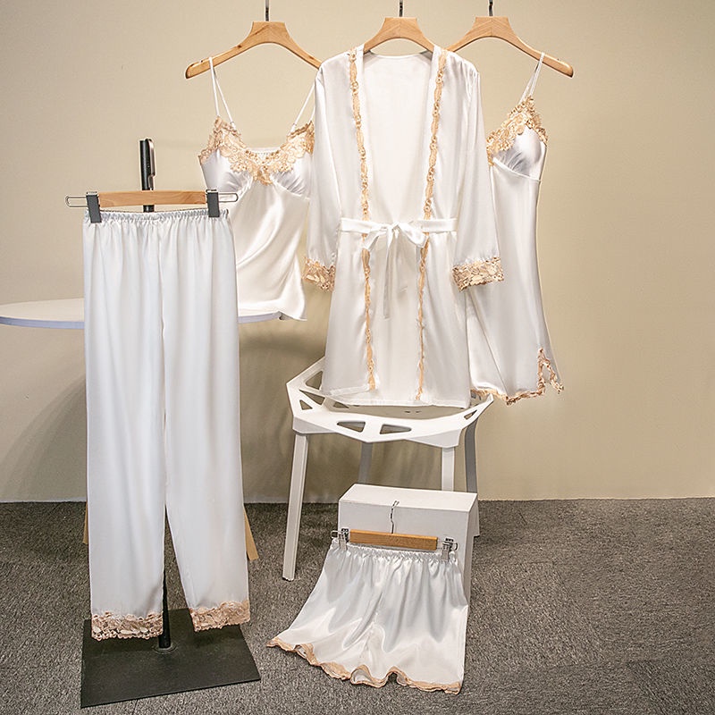 Bộ đồ ngủ bằng lụa mát có đệm ngực quyến rũ dành cho nữ