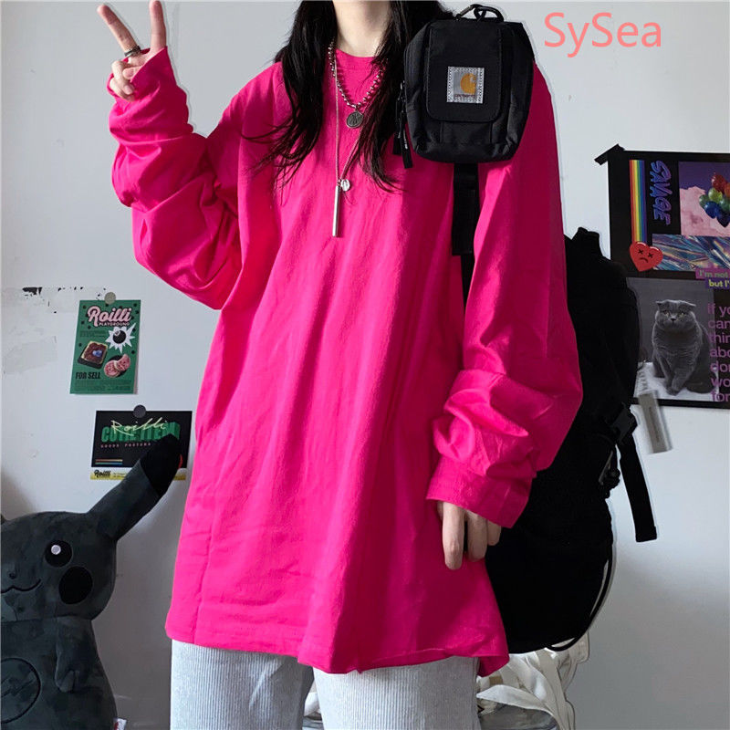 Áo Thun Tay Dài Dáng Rộng 100% Cotton Thời Trang Mùa Thu Cho Nữ