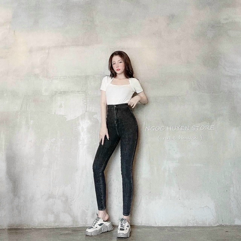 QUẦN JEAN CẠP CAO KHÔNG TÚI CO GIÃN TỐT