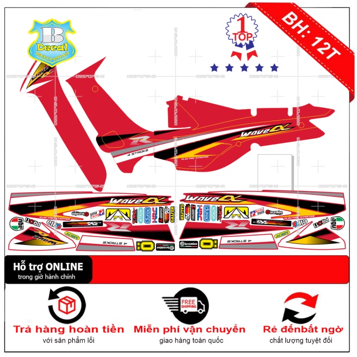 ( Quí khách vui lòng mang ra tiệm cho thợ dán ) Tem wave nhỏ đời đầu đỏ 4