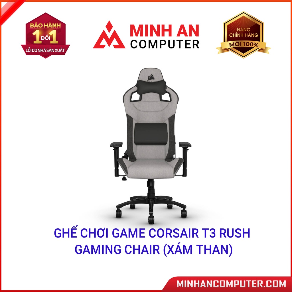 Ghế chơi game Corsair T3 RUSH Gaming Chair (Có 2 màu xám trắng và xám than)