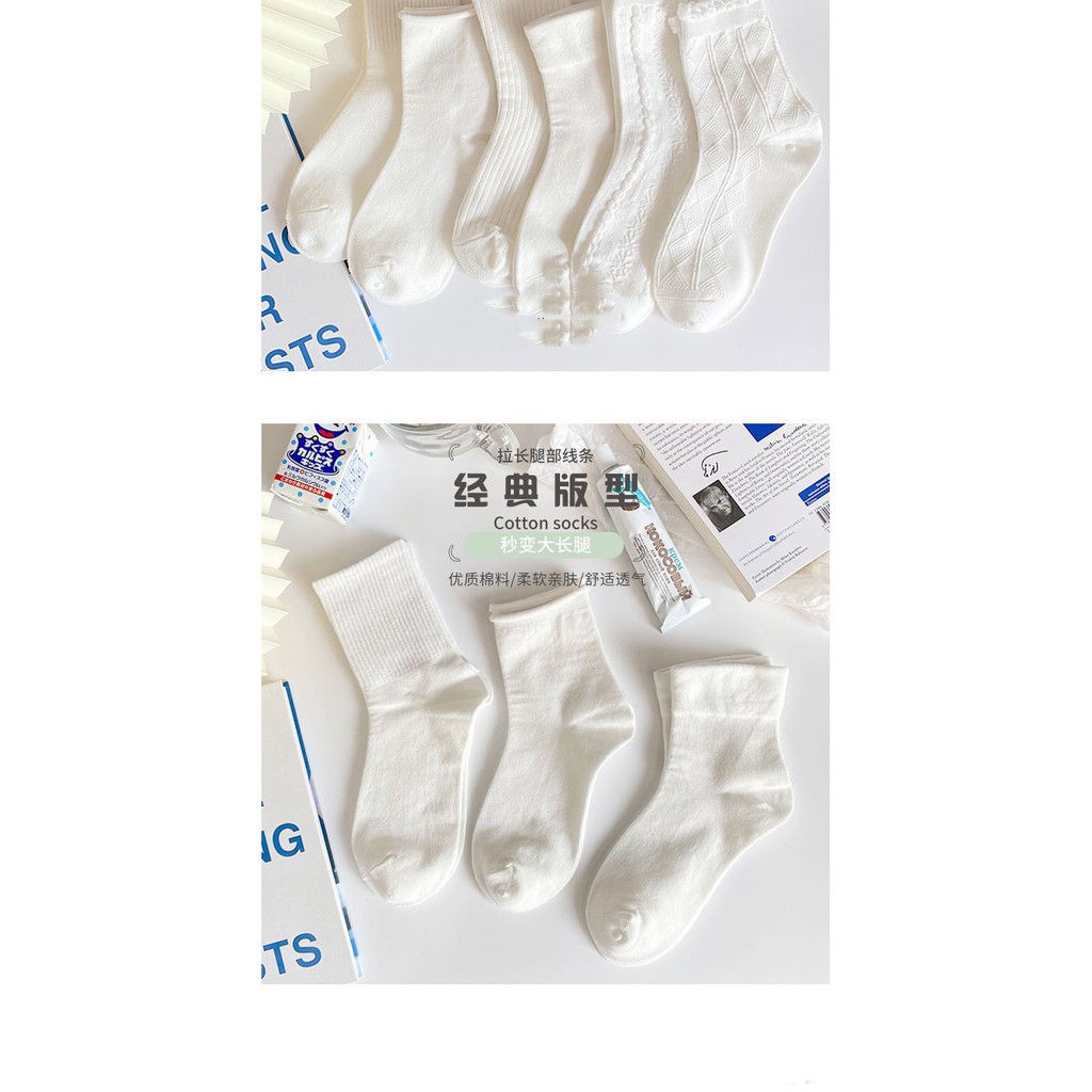 Tất trắng Mivino vớ cổ cao nữ cotton co giãn phối ren bèo dễ thương TN136