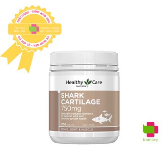 (Hà Nam) Viên uống Sụn vi cá mập Healthy Care Shark Cartilage 750mg, Úc (200v) hỗ trợ xương khớp cho người lớn