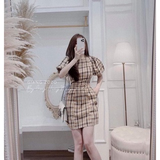 Đầm kẻ tay bồng