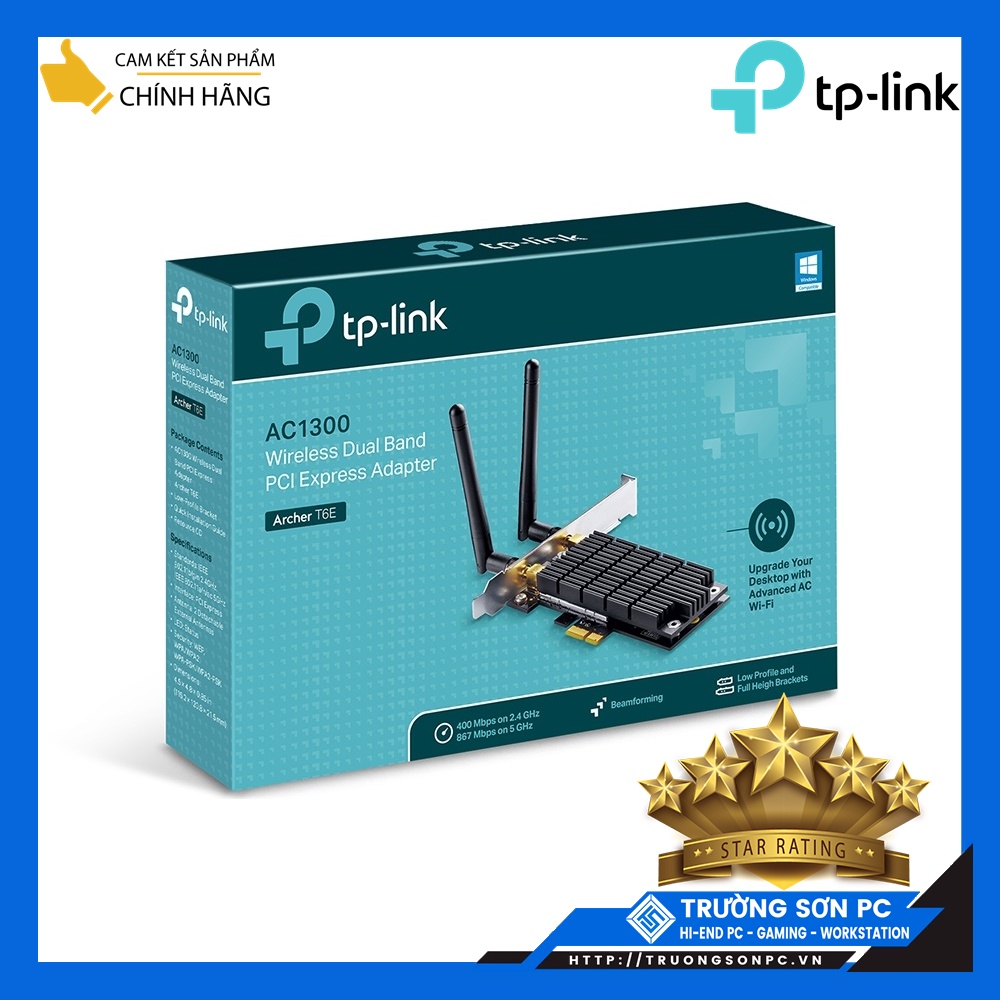 Bộ ChuyểN ĐổI Không Dây TP-Link Archer T6E 1300Mbps Băng Tần Kép Chuẩn AC | Card PCI Thu Wifi Cho PC