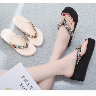 (SẴN HÀNG) Dép Xỏ Ngón Đế Xuồng Nữ Đính Đá Nhân Tạo Thời Trang Đế Chống Trượt Cao Cấp