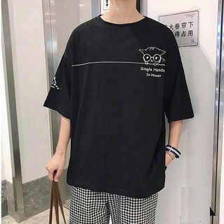 [Video thật] Áo thun tay lỡ cotton mèo single [ áo thun tay lỡ unisex nam nữ đều mặc được]