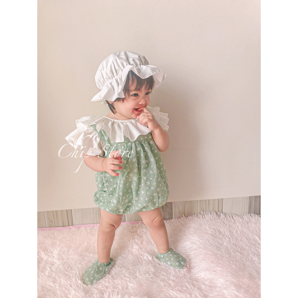 Romper bé gái CHIP STORE Bộ liền thân cho bé sơ sinh - 1 tuổi màu xanh mint cổ bèo xinh xắn