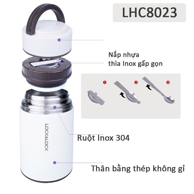 [Chính hãng] Bình Đựng Thức Ăn Giữ Nhiệt Column Food Jar Lock&amp;Lock LHC8023 (1000ml)