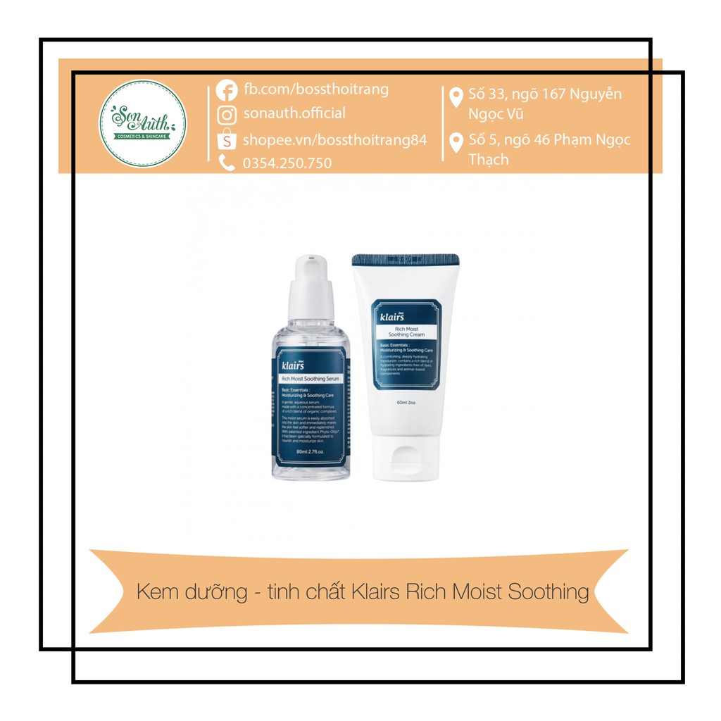 [Mã SKAMA8 giảm 8% đơn 300K] Kem dưỡng - tinh chất Klairs Rich Moist Soothing
