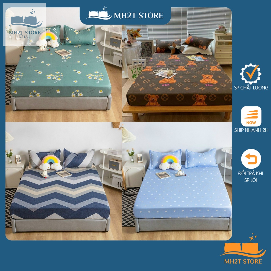 Set Ga Gối Cotton Poly MH2T STORE Bộ Ga Gối 3 Món Họa Tiết Cao Cấp MH2T STORE